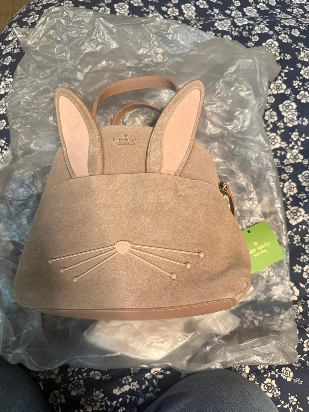 kate spade beige suede bunny-ear backpack